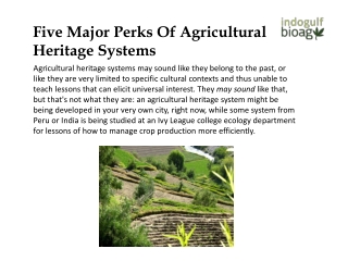 Five major perks of agricultural heritage systems