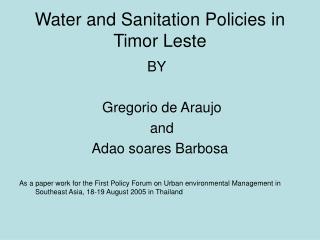Water and Sanitation Policies in Timor Leste