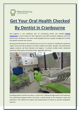 Get Your Oral Health Checked By Dentist in Cranbourne