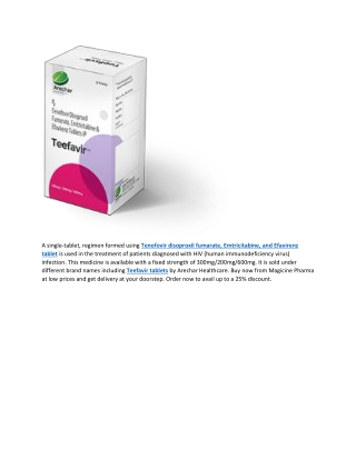 Tenofovir disoproxil fumarate, Emtricitabine, and Efavirenz tablet