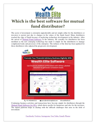 Which is the best software for mutual fund distributor