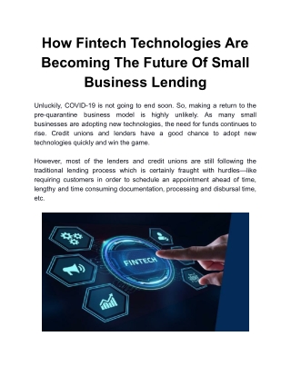 How Fintech Technologies Are Becoming The Future Of Small Business Lending