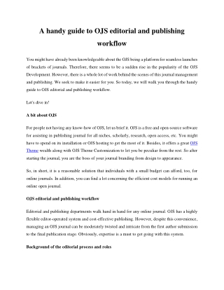 A handy guide to OJS editorial and publishing workflow