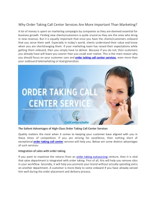 Why Order Taking Call Center Services Are More Important Than Marketing