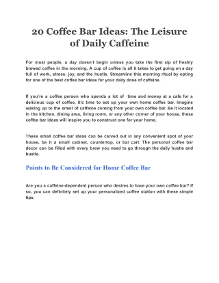 20 Coffee Bar Ideas: The Leisure of Daily Caffeine