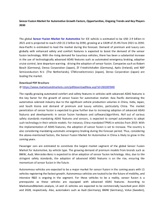 Sensor Fusion Market for Automotive Growth Factors, Opportunities, Ongoing Trend