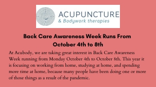 Back Care Awareness Week Runs From October 4th to 8th