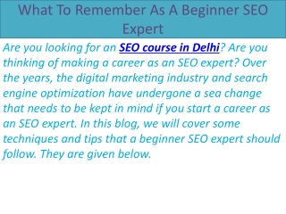 What To Remember As A Beginner SEO Expert