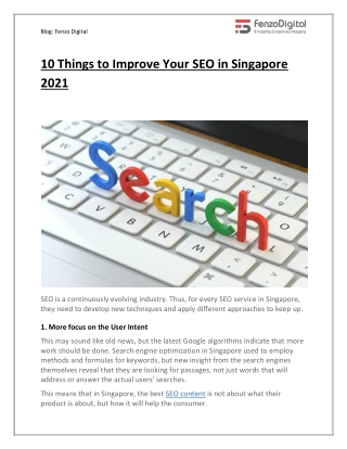 10 Things to Improve Your SEO in Singapore 2021