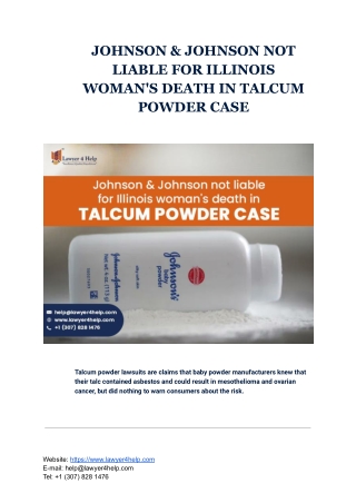 JOHNSON & JOHNSON NOT LIABLE FOR ILLINOIS WOMAN'S DEATH IN TALCUM POWDER CASE
