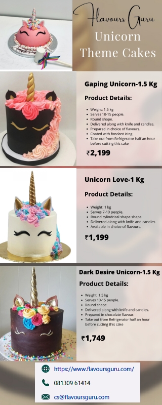 Order Now! Online Unicorn Theme Cake Delivery in Delhi NCR from Flavours Guru