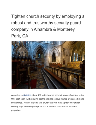 Tighten church security by employing a robust and trustworthy security guard company in Alhambra & Monterey Park, CA