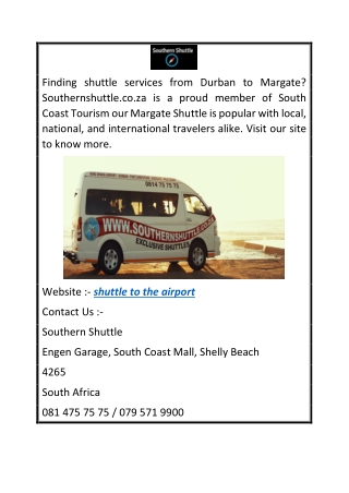 Shuttle to the Airport  Southernshuttle.co.za