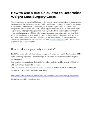 How to Use a BMI Calculator to Determine Weight Loss Surgery Costss