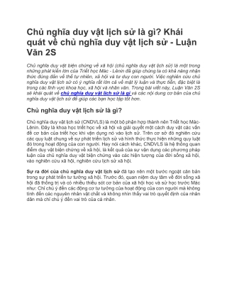 Chủ nghĩa duy vật lịch sử là gì Khái quát về chủ nghĩa duy vật lịch sử - Luận Văn 2S