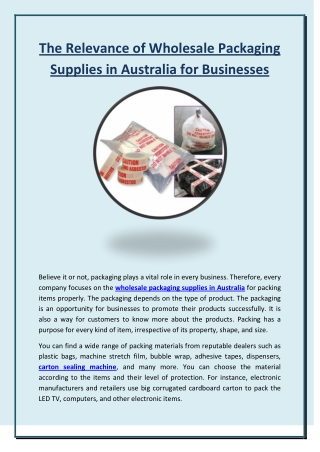 The Relevance of Wholesale Packaging Supplies in Australia for Businesses