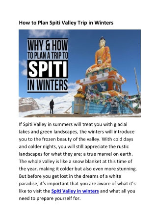 How To Plan Spiti Valley Trip In Winters ?