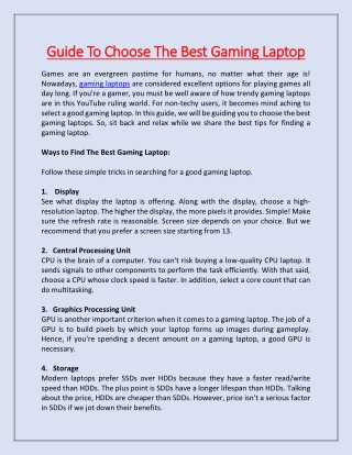 Guide To Choose The Best Gaming Laptop