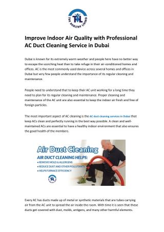 Improve Indoor Air Quality with Professional AC Duct Cleaning Service in Dubai
