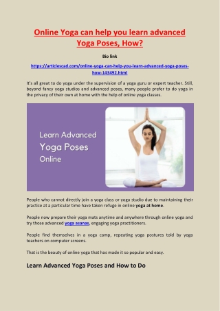 Online Yoga can Help You Learn Advanced Yoga Poses