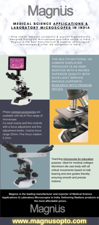 Medical Science Applications & Laboratory Microscopes in India