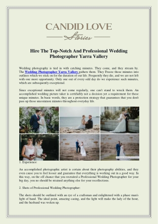 Hire The Top-Notch And Professional Wedding Photographer Yarra Vallery