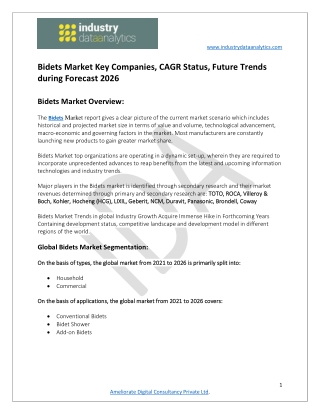 Bidets Market  Key Companies, CAGR Status, Future Trends during Forecast 2026