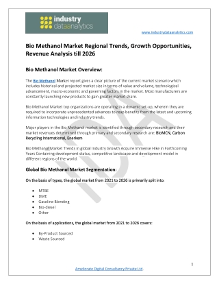 Bio Methanol Market Rising Demands, Revolutionary Growth 2021