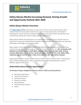 Safety Glasses Market  Business Opportunities during Forecast 2021-2026