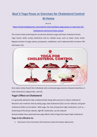 Best 5 Yoga Poses or Exercises for Cholesterol Control At Home