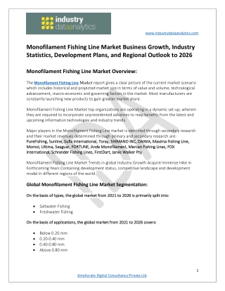 Monofilament Fishing Line Market Development Opportunities and Forecast to 2026