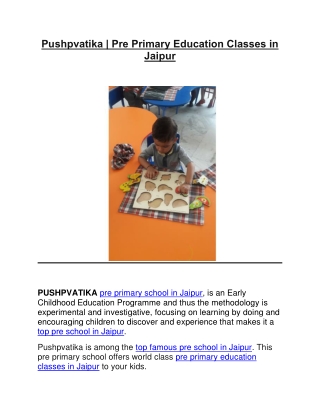 Pushpvatika - Pre Primary Education Classes in Jaipur