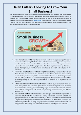 Jaian Cuttari- Looking to Grow Your Small Business