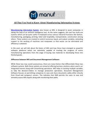 All That You Need to Know About Manufacturing Information Systems