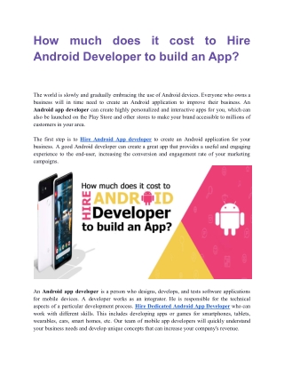 How much does it cost to Hire Android Developer to build an App