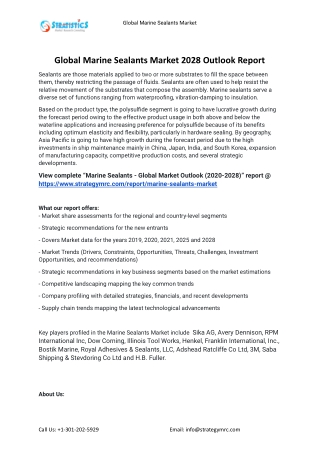 2021 Marine Sealants Market Global Analysis Report