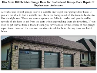 Hire Scott Hill Reliable Garage Door For Professional Garage Door Repair Or Repl