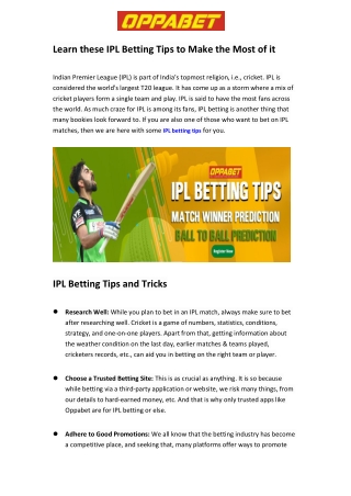 Learn these IPL Betting Tips to Make the Most of it