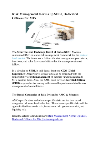 Risk Management Norms up SEBI