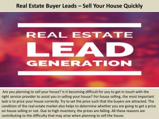Real Estate Buyer Leads – Sell Your House Quickly