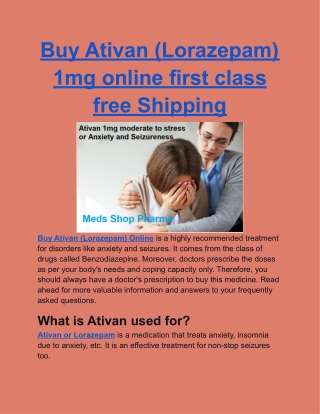 Buy Ativan (Lorazepam) 1mg online first class free Shipping