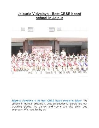 Jaipuria Vidyalaya - Best CBSE board school in Jaipur