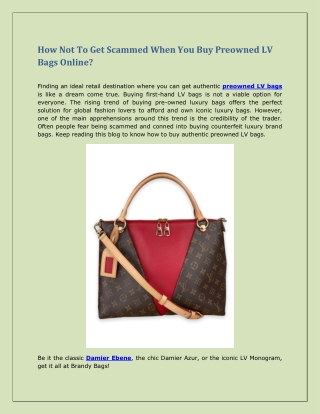 How Not To Get Scammed When You Buy Preowned LV Bags Online