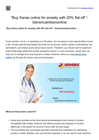 “Buy Xanax online for anxiety with 20% flat off ”- Genericambienonline