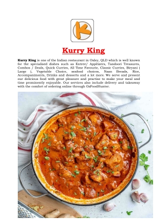 5% Off - Kurry King Indian restaurant Menu Oxley, QLD