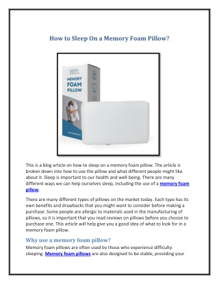 How to Sleep On A Memory Foam Pillow