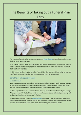 The Benefits of Taking out a Funeral Plan Early
