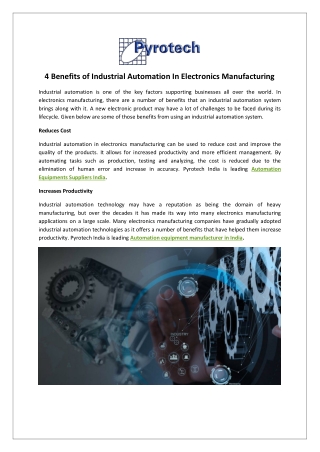 4 Benefits of Industrial Automation In Electronics Manufacturing
