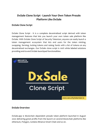DxSale Clone Script | Create DxSale Clone | Launch a Token Sale Platform like Dx