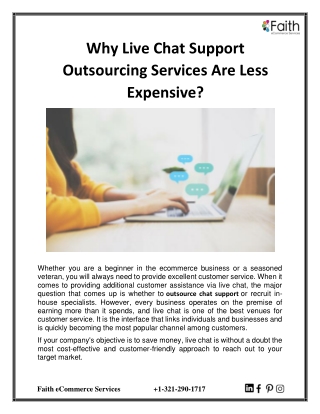 Why Live Chat Support Outsourcing Services Are Less Expensive?